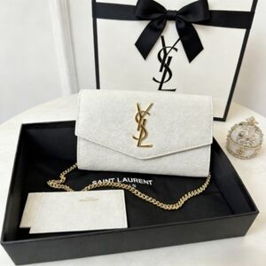 YSL White Grained Leather Bag